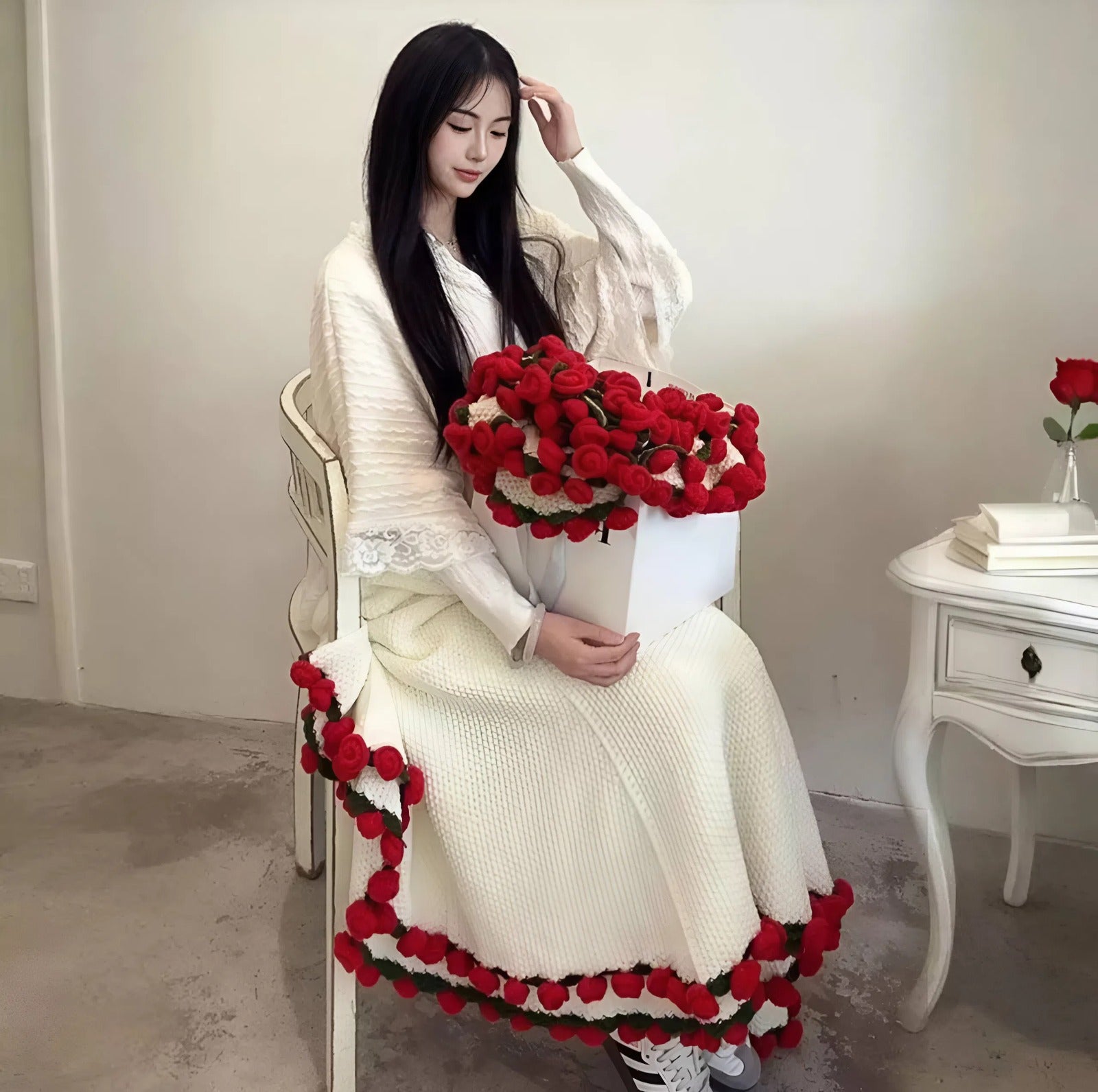 Handmade Crochet Rose Blanket - Fully Crafted Edition