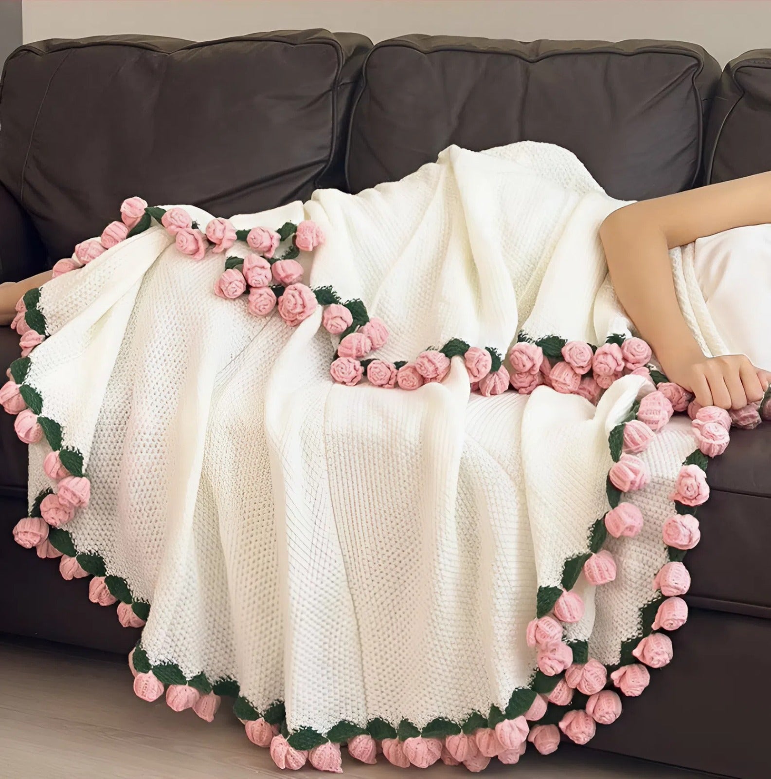 Handmade Crochet Rose Blanket - Fully Crafted Edition