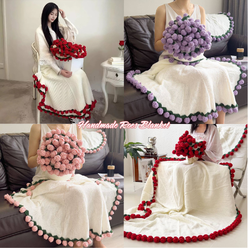 Handmade Crochet Rose Blanket - Fully Crafted Edition