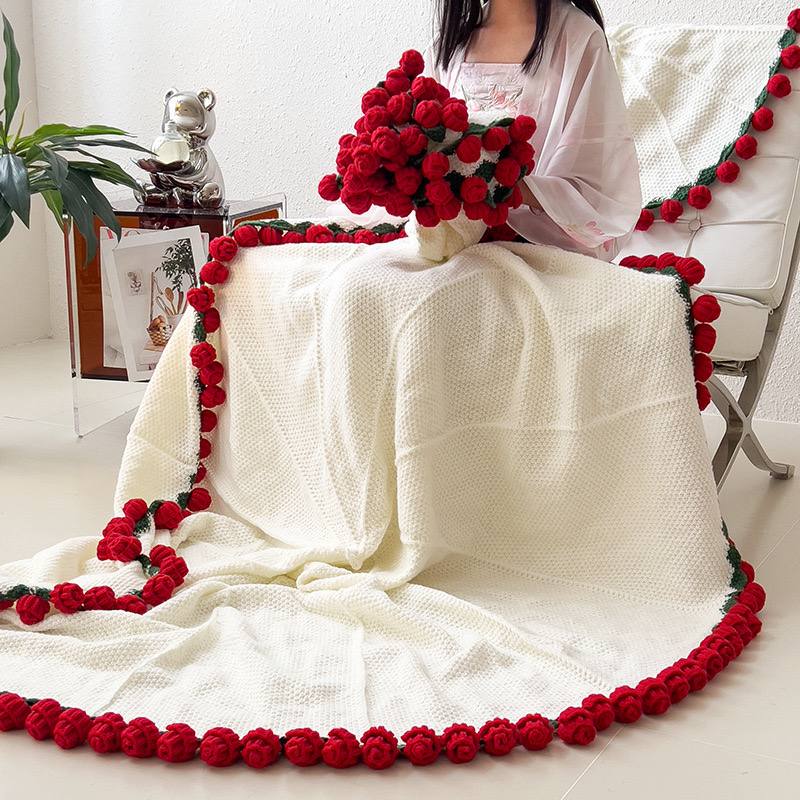 Handmade Crochet Rose Blanket - Fully Crafted Edition