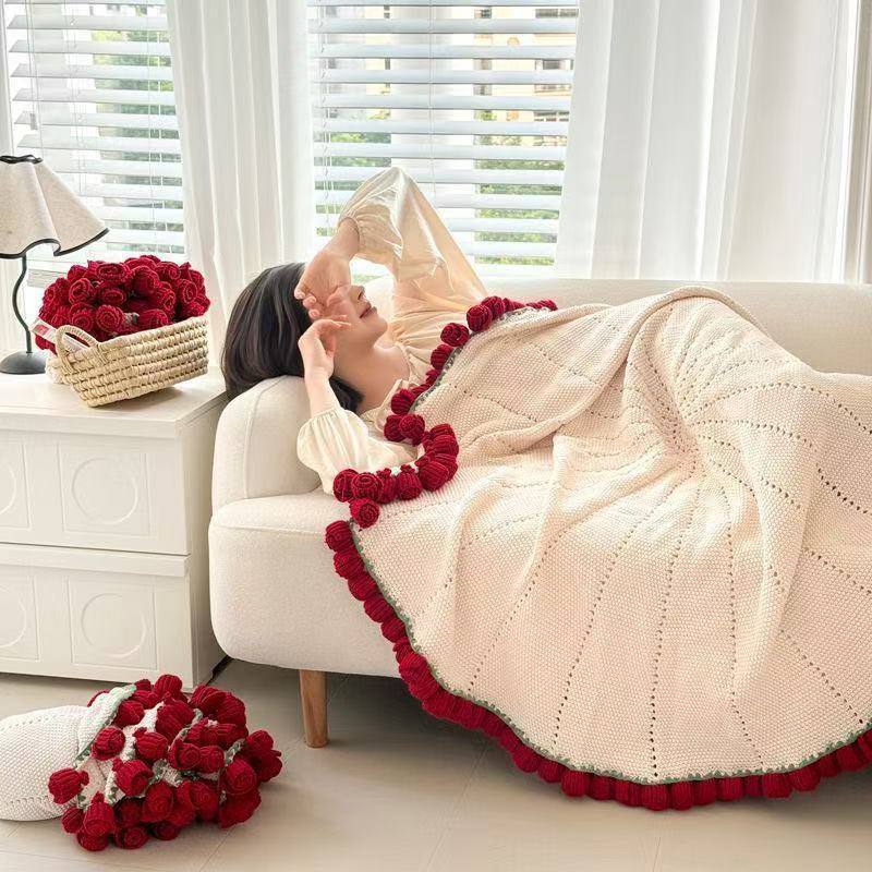 Handmade Crochet Rose Blanket - Fully Crafted Edition